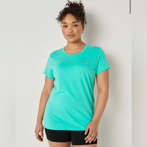 VS Pink 3-Piece SET Teal Ice Shine Perfect Tee With Seamless Leggings & Bra - Picture 9 of 16